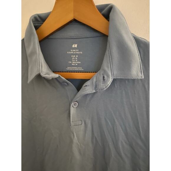H&M Men's Blue Short Sleeve Slim Fit Polo Shirt Size M - Picture 2 of 3